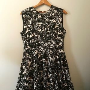 Palm Pattern Black and White Dress